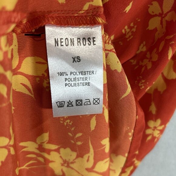 Orange Yellow Floral Dress womens XS Button Front V-Neck Cowgirl Cottage Core - Picture 7 of 7